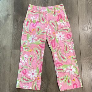 Lilly Pulitzer Vintage Cheeri-O Pants Pink Paisley Floral Butterfly Crop Capri 0